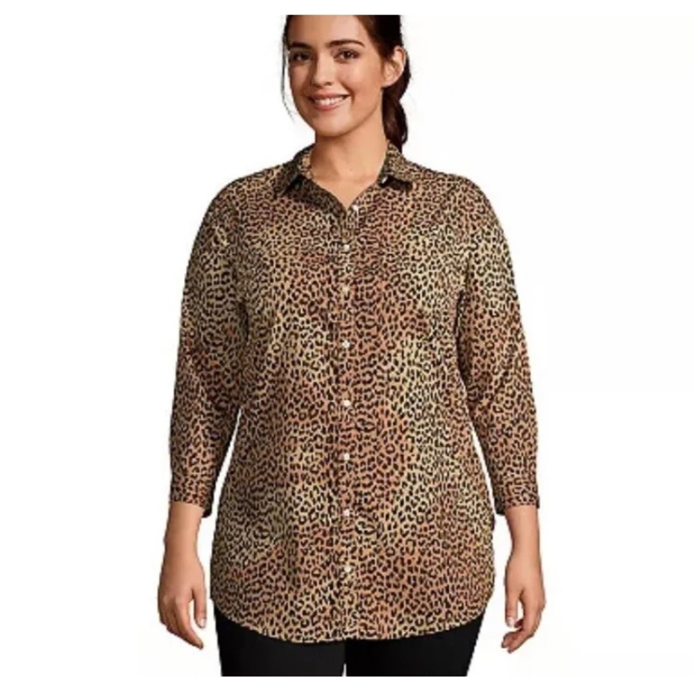LANDS END 16X TWO TONE LEOPARD PRINT SHIRT NO IRON SUPIMA COTTON